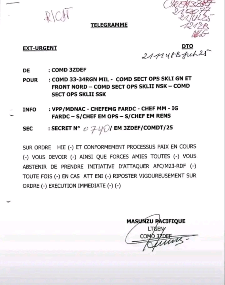 RDC : Les FARDC sommées de suspendre les offensives contre les rebelles dans le cadre du processus de paix