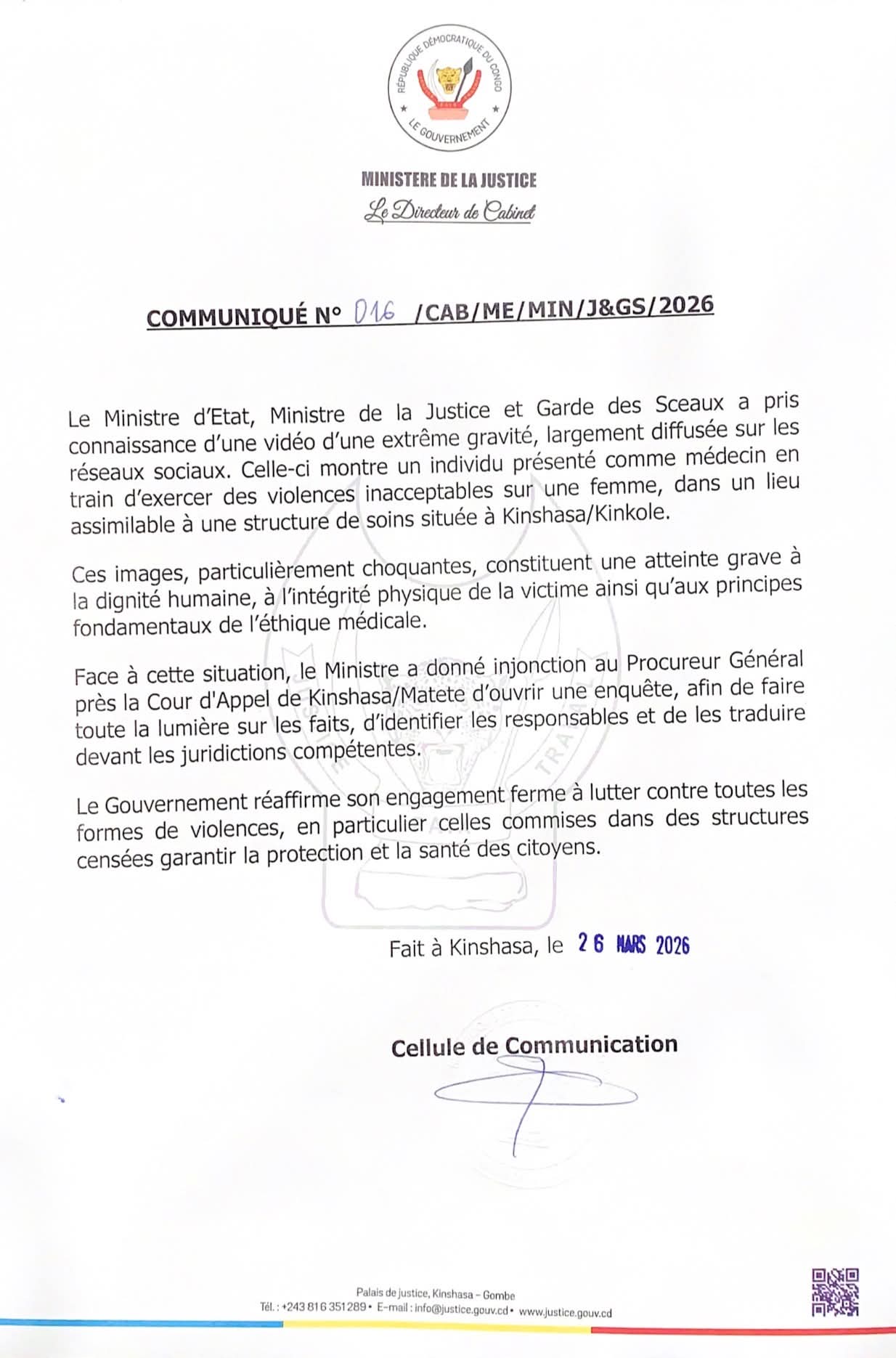 Kinshasa : une enquête ouverte après la diffusion d’une vidéo de violences présumées dans une structure de soins
