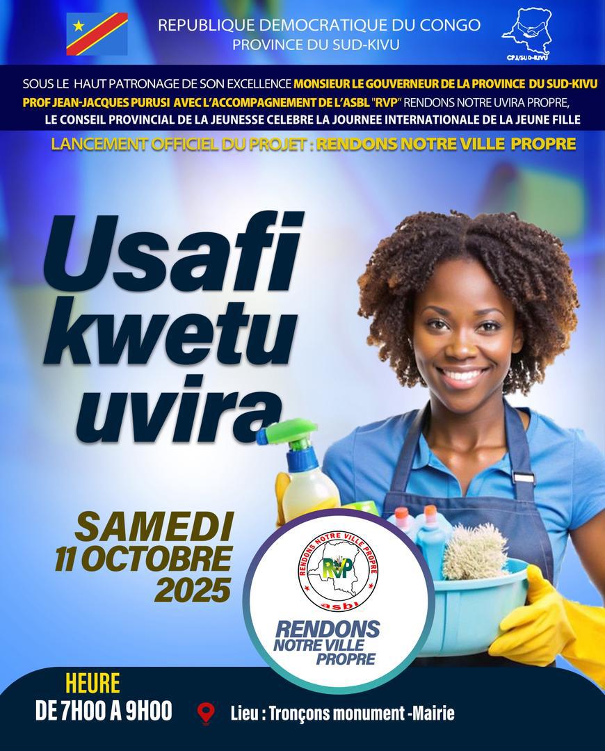 Sud-Kivu  : La ministre de finance  madame Césarine CINYERCINJA mobilise la population pour l’opération “Usafi Kwetu” à UVira