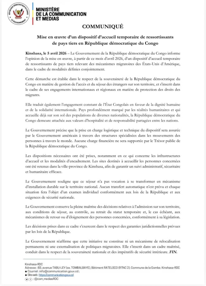 RDC : Kinshasa annonce un dispositif d’accueil temporaire de migrants étrangers