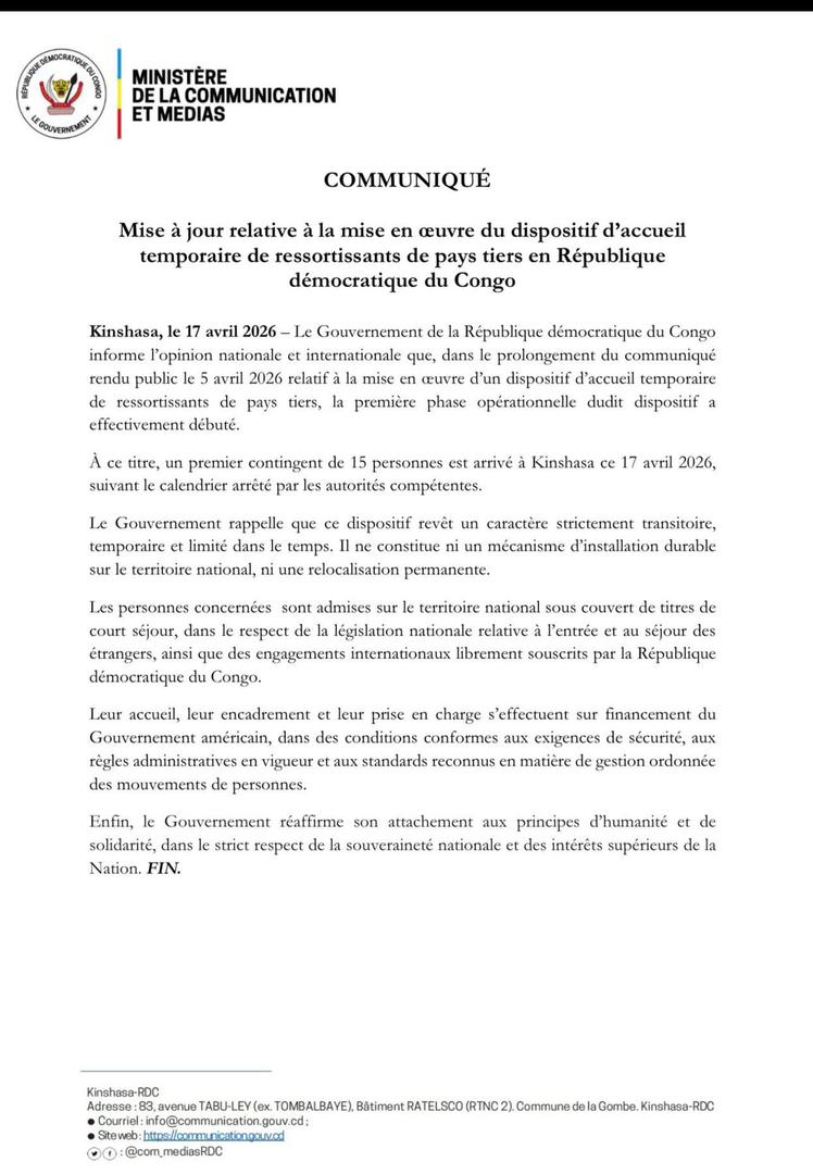 RDC : lancement effectif du dispositif d’accueil temporaire des ressortissants de pays tiers