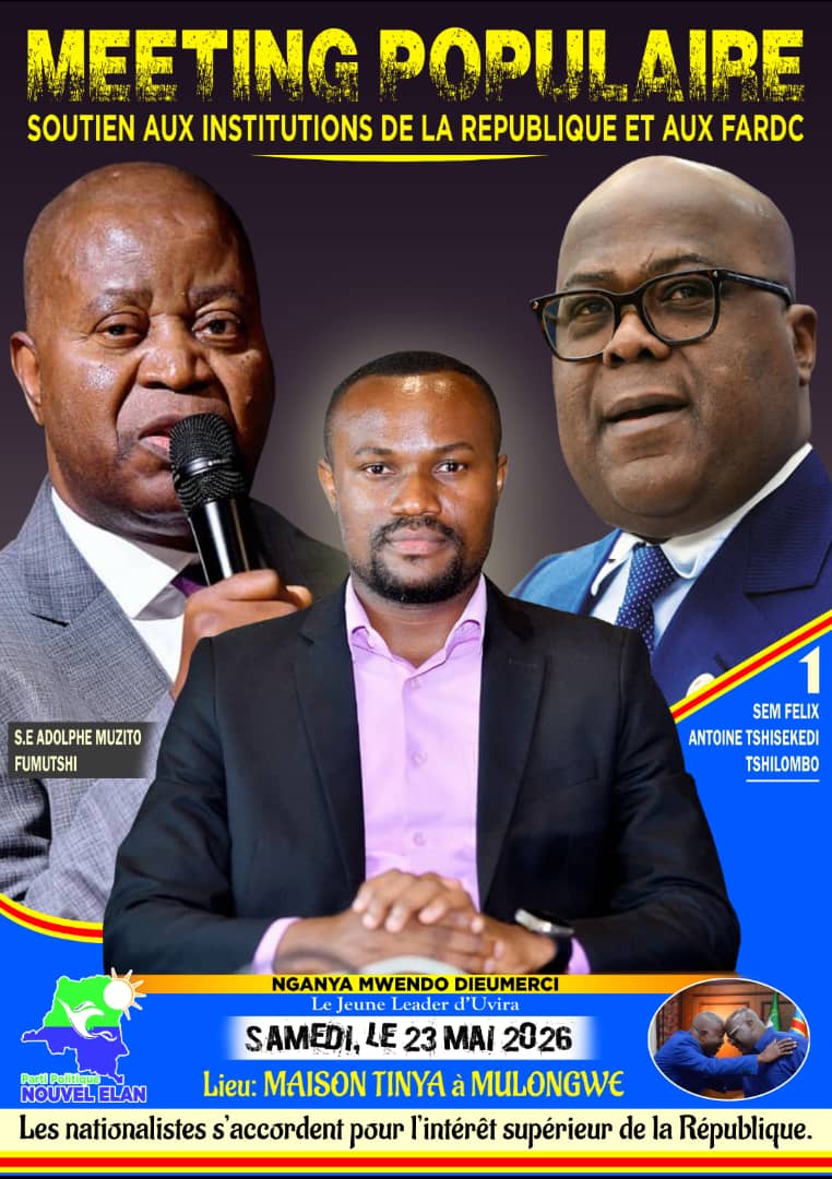 Uvira : le président exécutif provincial de Nouvel Élan au Sud-Kivu, Dieu Merci Nganya Mwendo, annonce un meeting de soutien aux institutions et aux FARDC