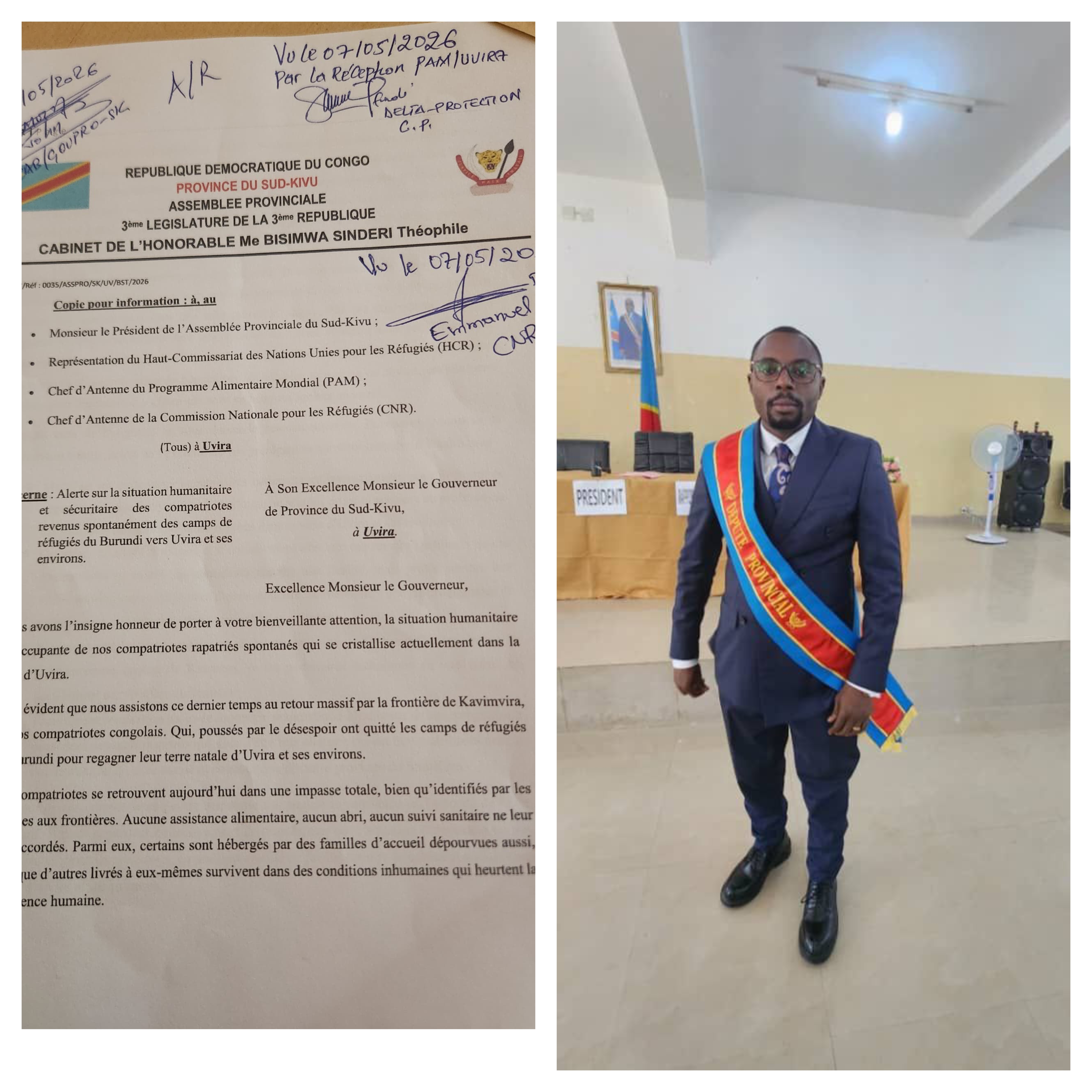 Uvira : le député provincial Théophile Bisimwa alerte sur la situation des rapatriés spontanés en provenance du Burundi
