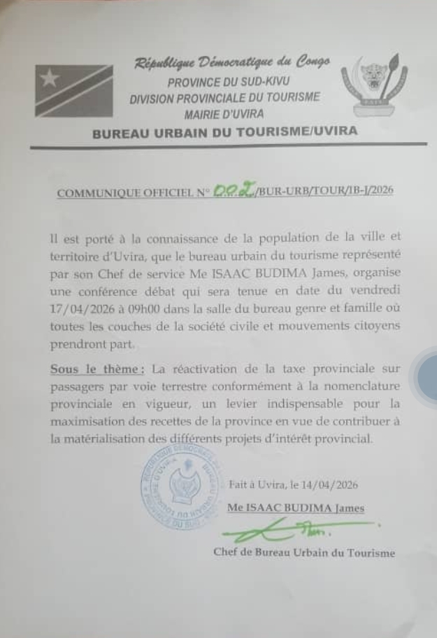 Uvira : une conférence-débat sur la réactivation de la taxe provinciale sur les passagers dans la ville d'Uvira