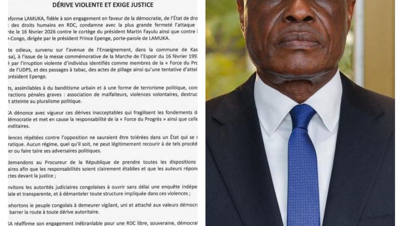 Kinshasa : LAMUKA dénonce une attaque violente contre l’opposition et exige justice