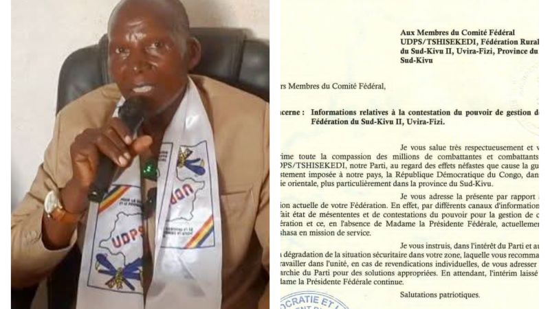 Uvira-Fizi : Augustin Kabuya confirme la continuité de l’intérim laissé par la présidente fédérale de l’UDPS/Tshisekedi