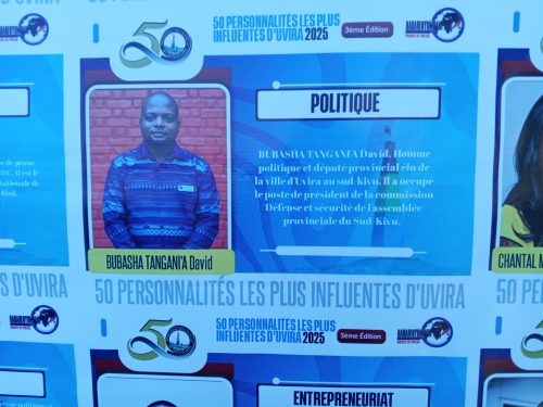 Uvira : Bubasha Tangan'ia David distingué dans la catégorie Politique lors de la 3ᵉ édition des « 50 personnalités les plus influentes »