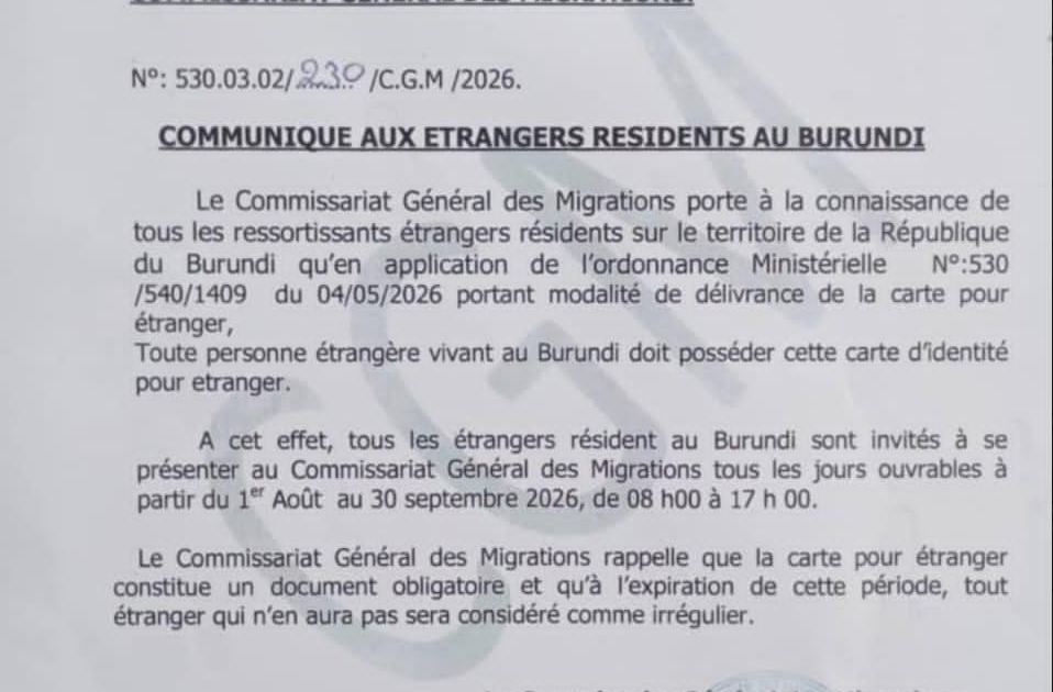 Burundi : les étrangers appelés à se procurer une carte d’identité avant le 30 septembre