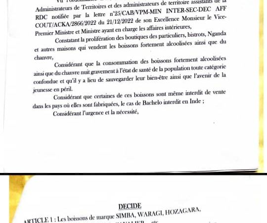 Mwenga : la société civile soutient l’interdiction des boissons fortement alcoolisées et du chanvre