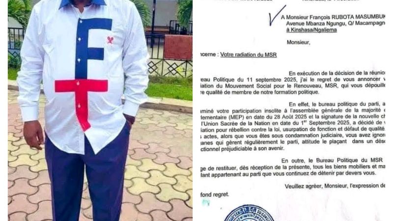 Kinshasa : le MSR radie François Rubota Masumbuko de ses rangs
