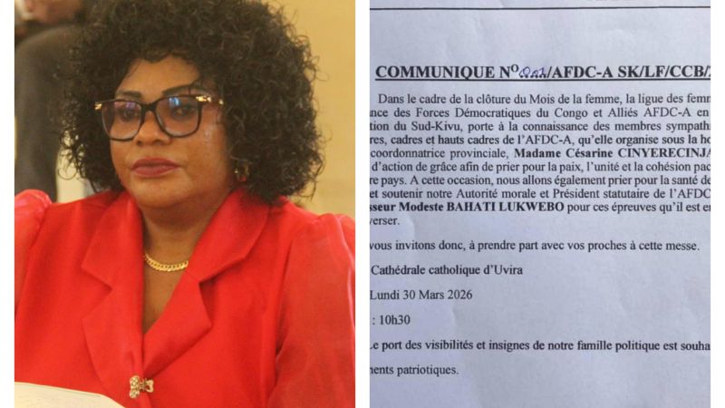 Uvira : la ligue des femmes de l’AFDC-A, conduite par Césarine Cinyerecinja, annonce une messe pour la paix et la cohésion sociale