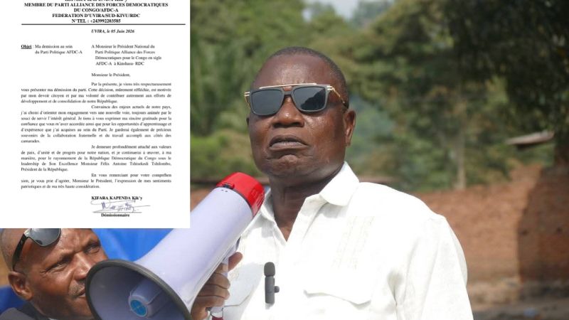 Uvira : le maire ad intérim Kifara Kapenda Kik’y démissionne de l’AFDC-A