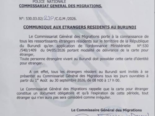Burundi : les étrangers appelés à se procurer une carte d’identité avant le 30 septembre